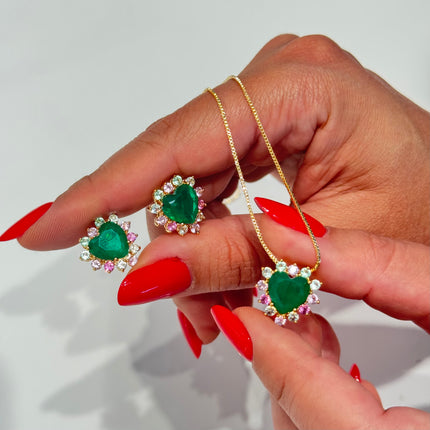 Heart colour zirconia fusion emerald set