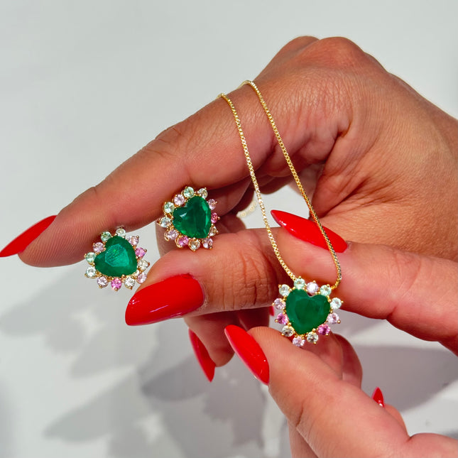 Heart colour zirconia fusion emerald set