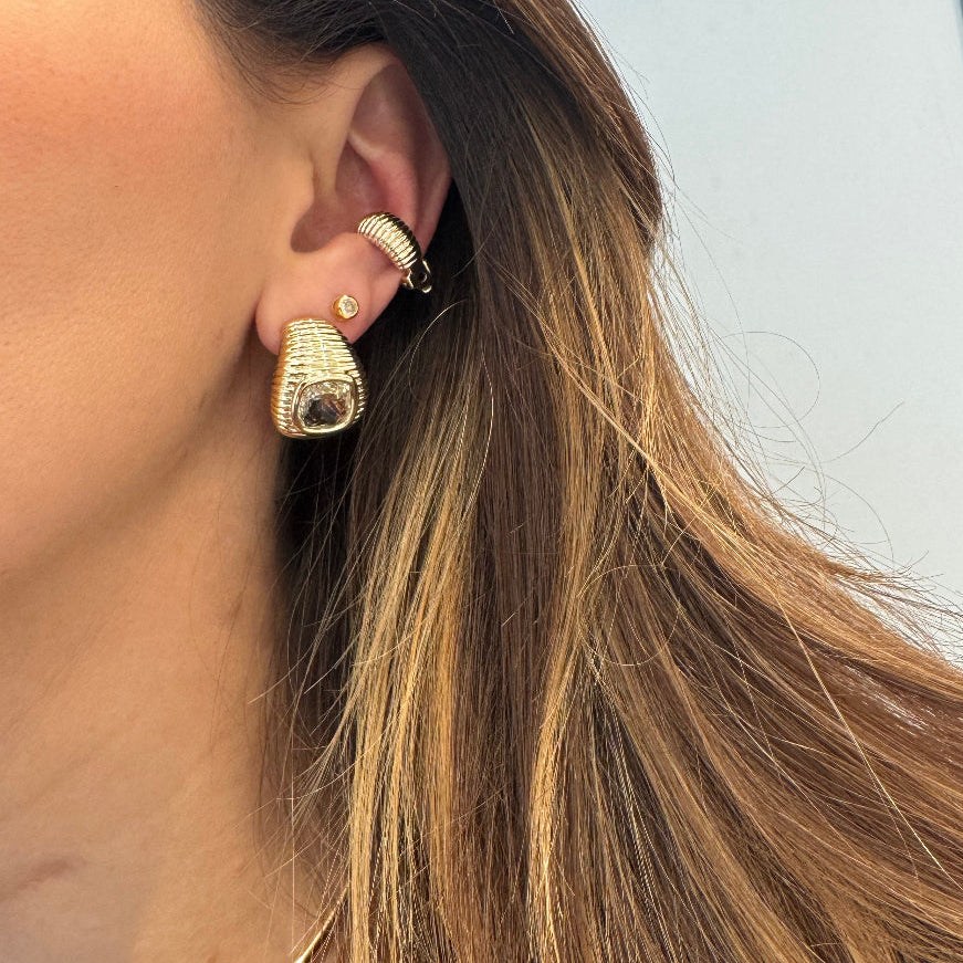 Textured Ring & Earrings Set with Square Crystal
