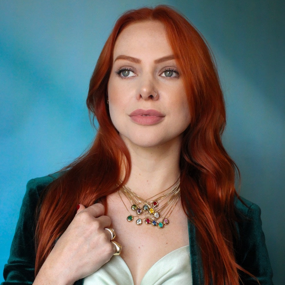 Gold drop birthstone necklace