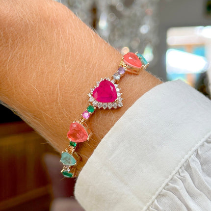 Colourful crystal heart bracelet