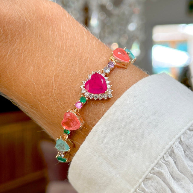 Colourful crystal heart bracelet