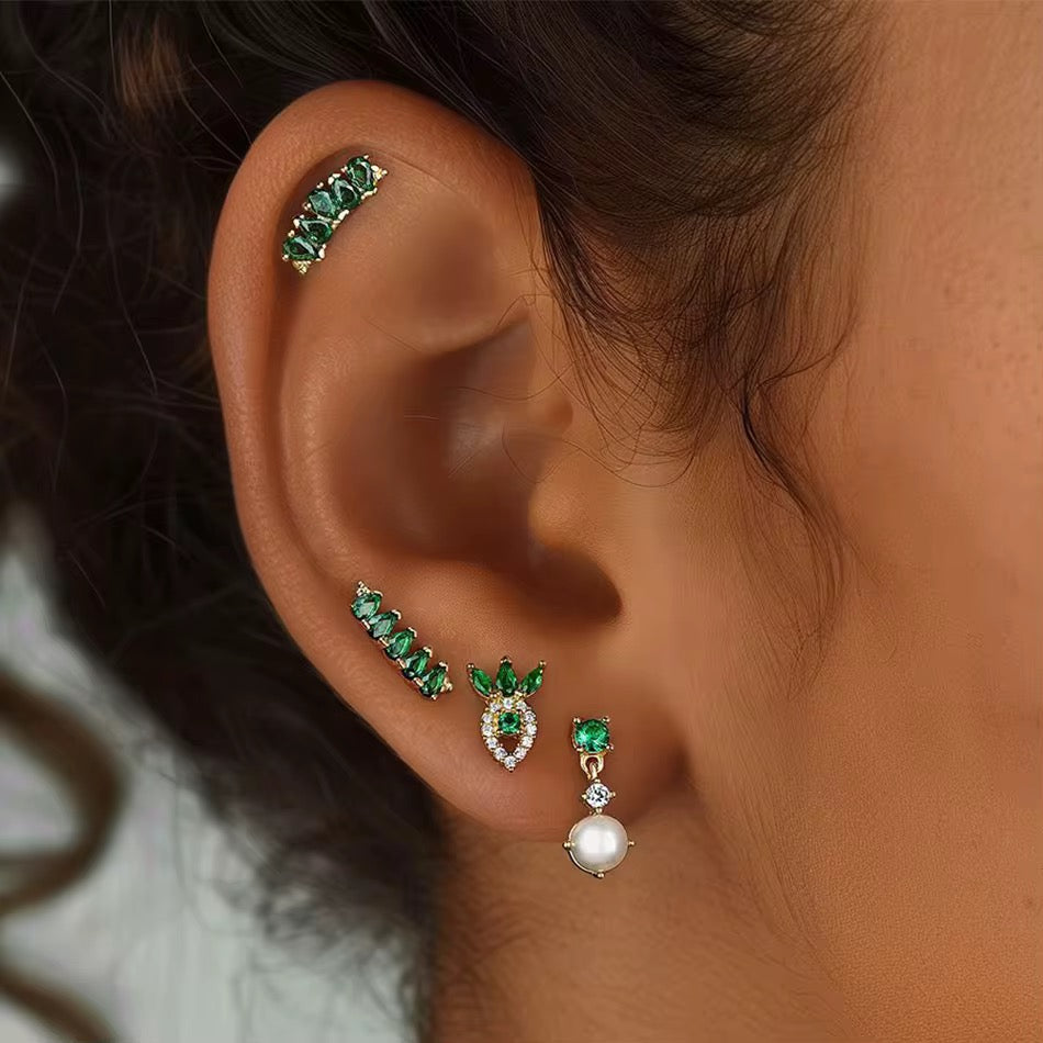 Freshwater Pearl & Emerald Zirconia Stud Earrings [Villa Valentina]