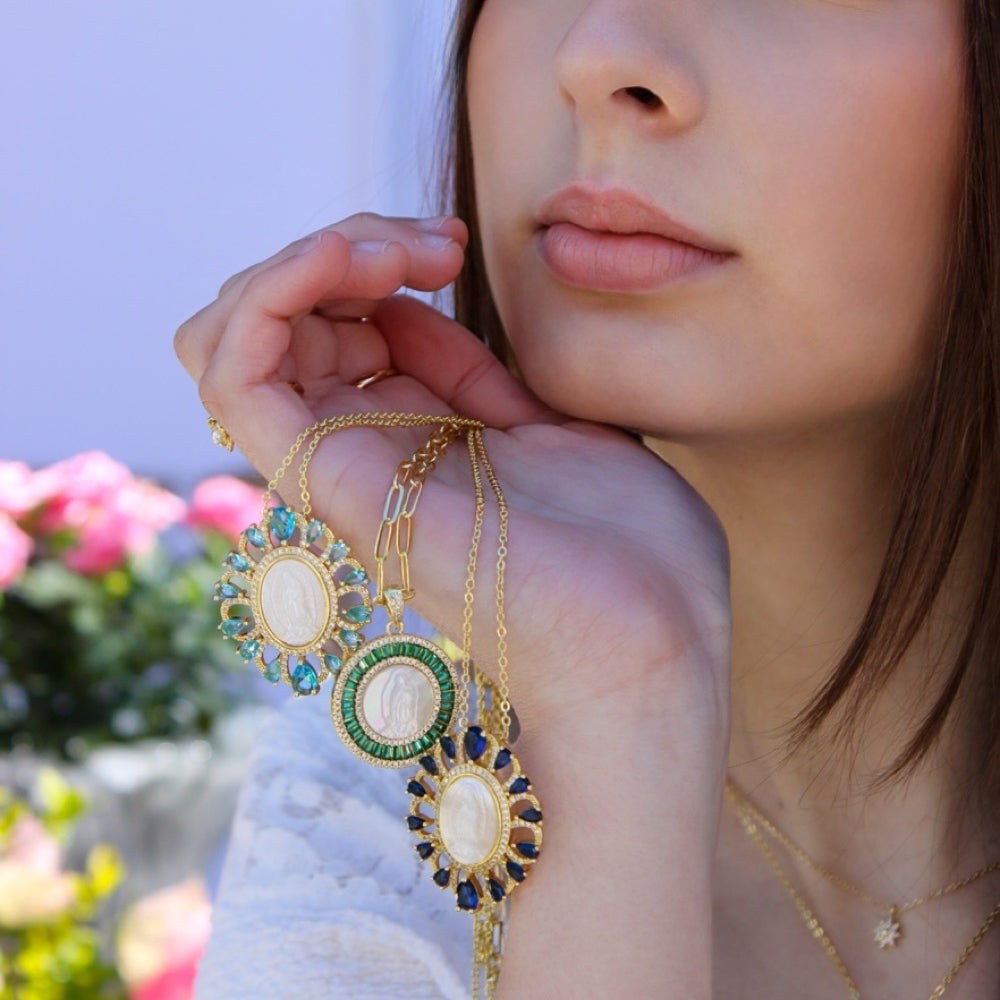 Tourmaline Our Lady Medal Necklace