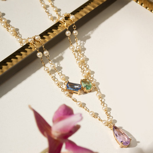 Crystal colourful and baroque pearl necklace