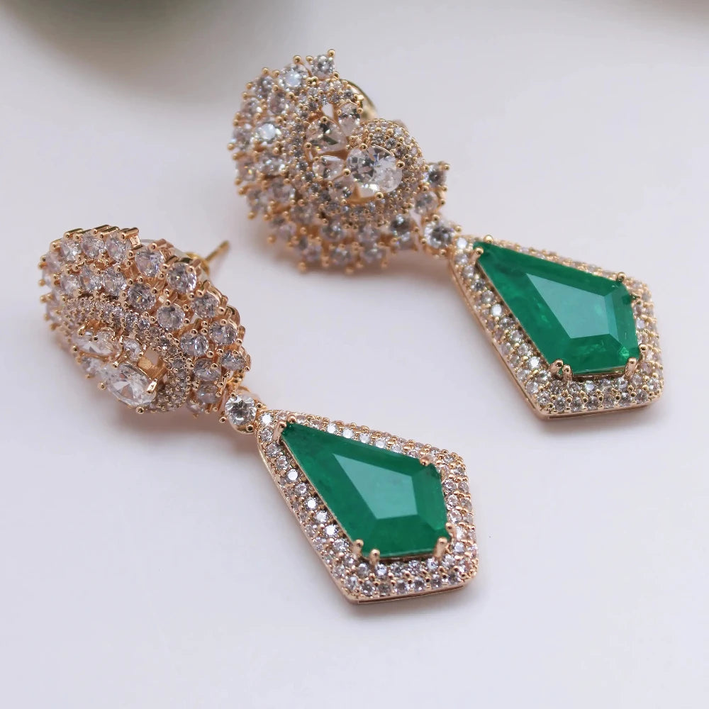 Gold Plated Emerald Zirconia Earrings [Villa Valentina]