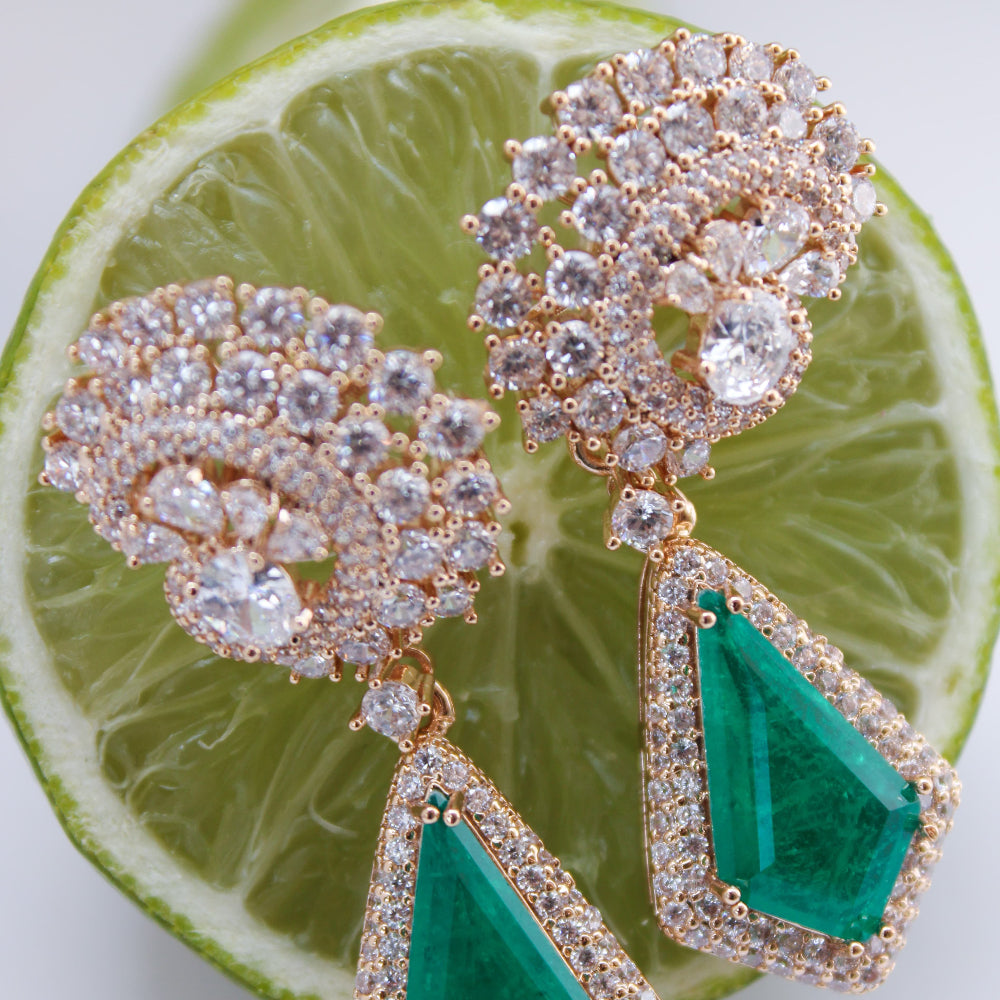 Gold Plated Emerald Zirconia Earrings [Villa Valentina]