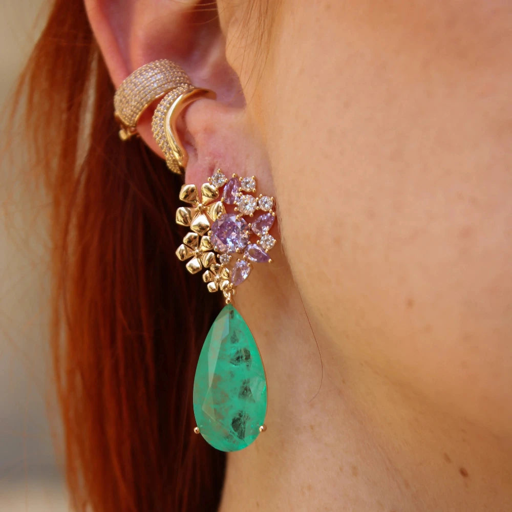 Gold Plated Tourmaline Flower Earrings for Women [Villa Valentina]