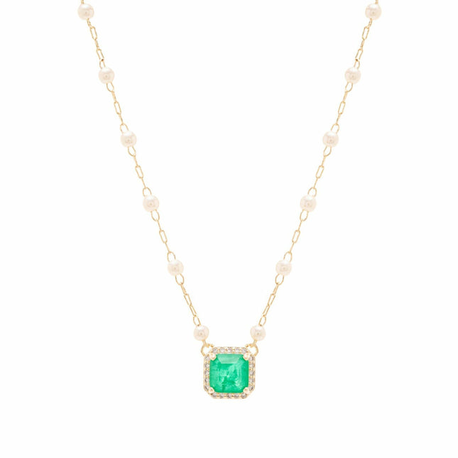 Pearls chain square pendant necklace