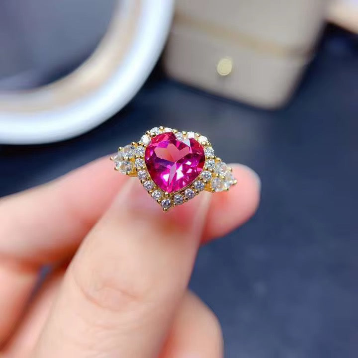 Pink Heart Zirconia Ring