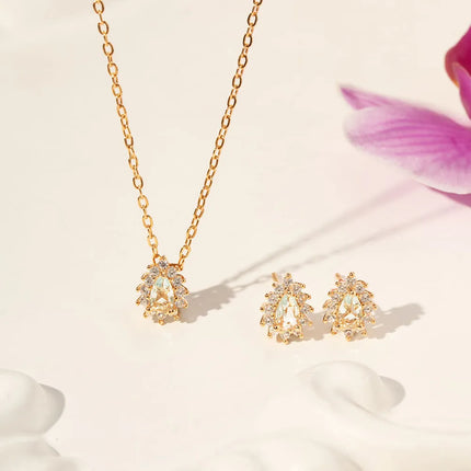 SET OF EARRING AND NECKLACE CRYSTAL DROPLET SEAWATER AND WHITE ZIRCONIAS 50CM