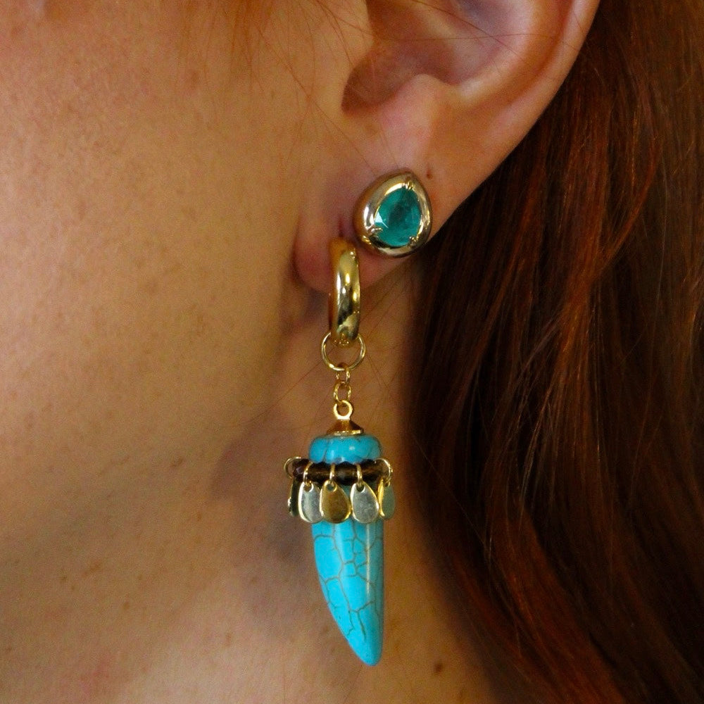 Gold Turquoise Charm Hoop Drop Earrings