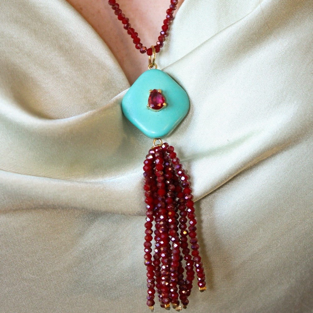 Coral Jade Turquoise Tassel Necklace