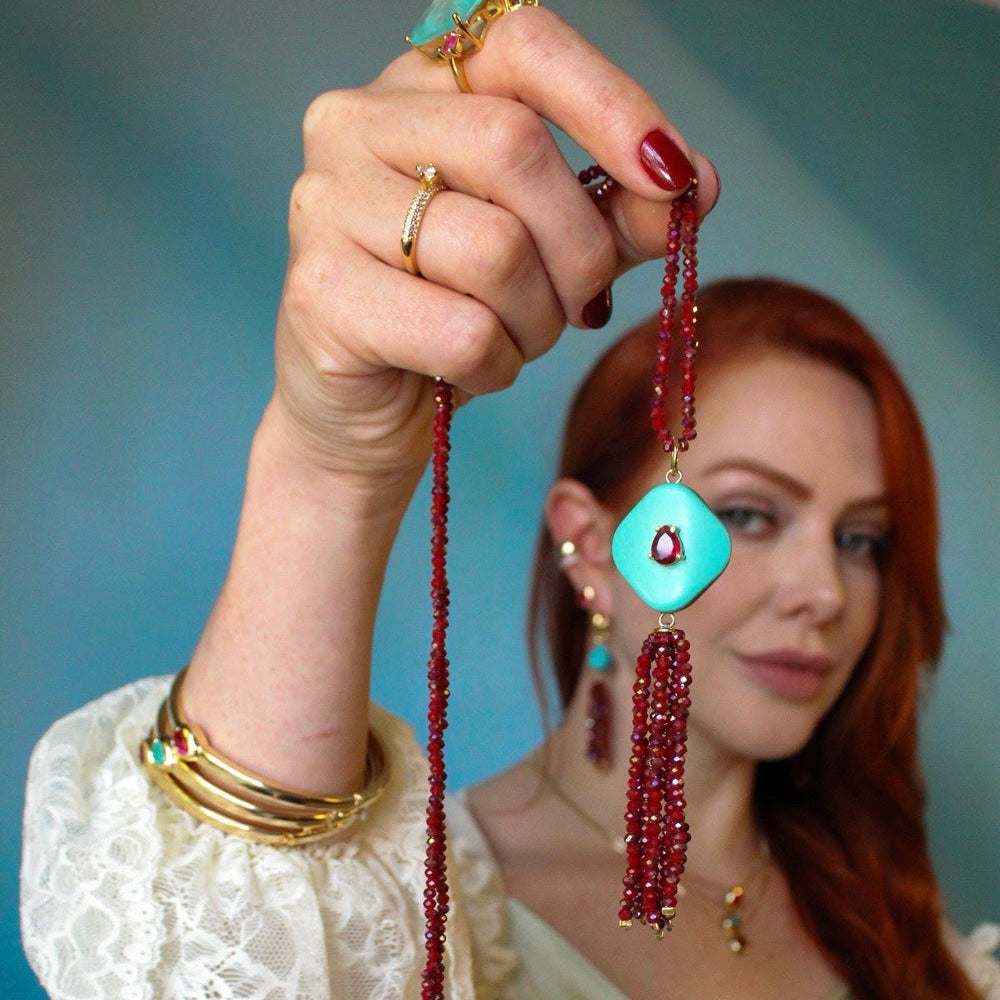 Coral Jade Turquoise Tassel Necklace