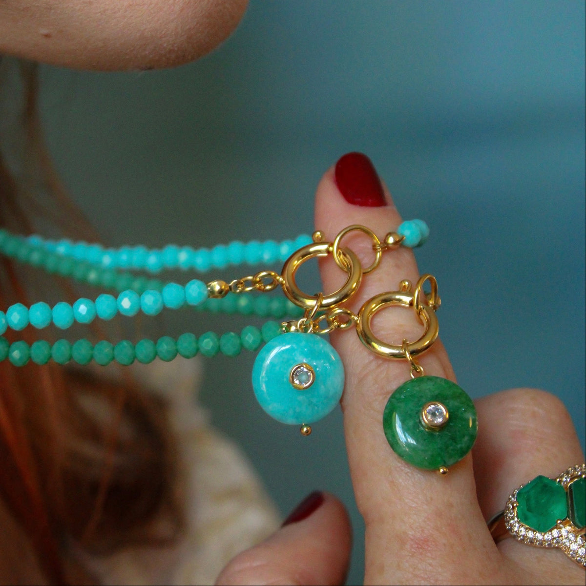 Emerald Jade Beaded Pendant Necklace
