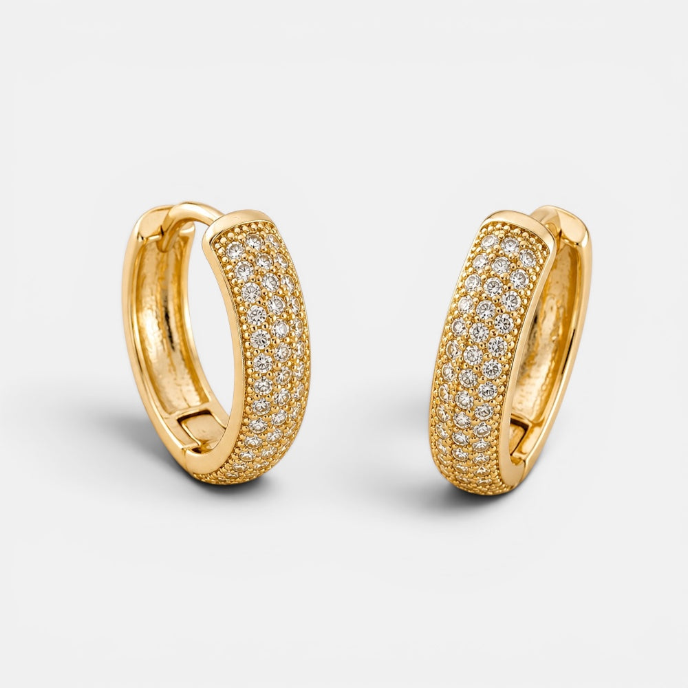 Medium gold plated hoop earrings with cubic zirconia detailing