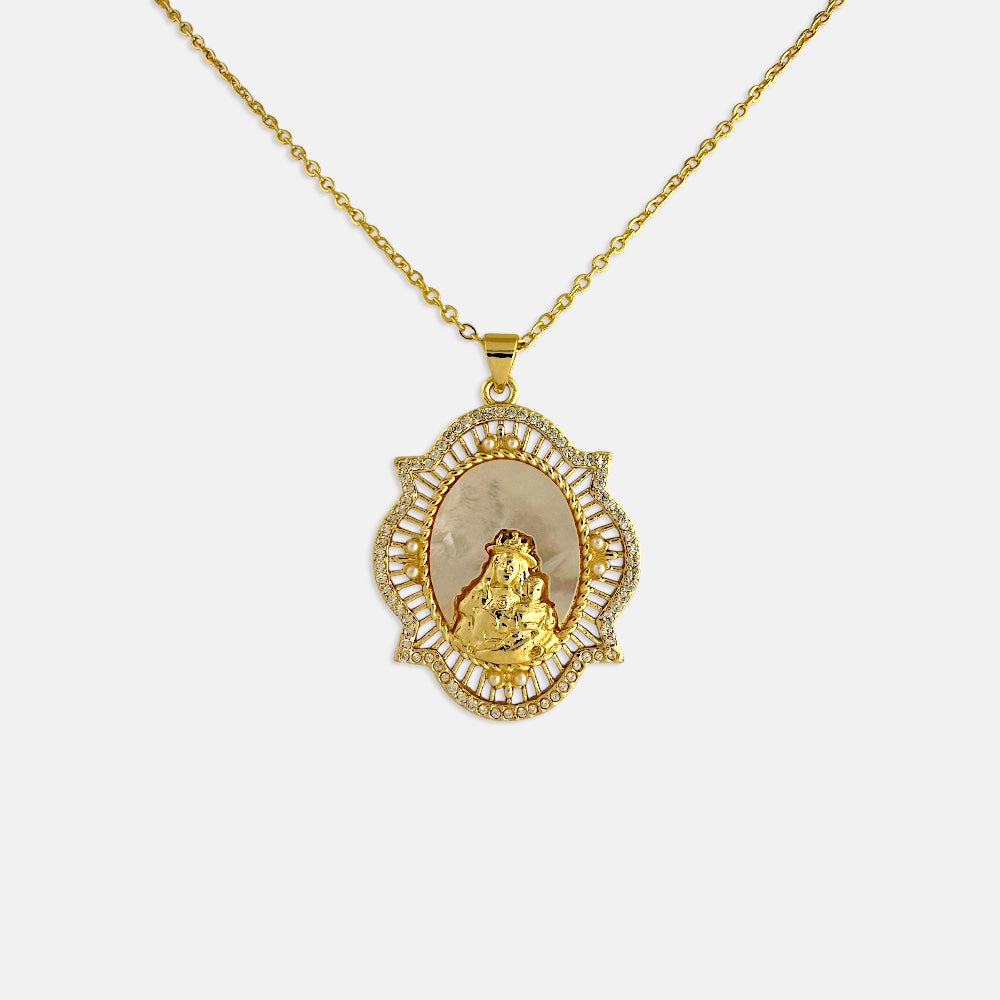 Mother of Pearl Madonna and Child Necklace