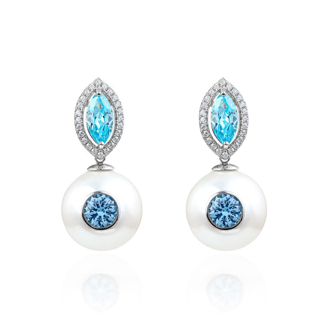Sterling Silver and Pearls aquamarine earrings