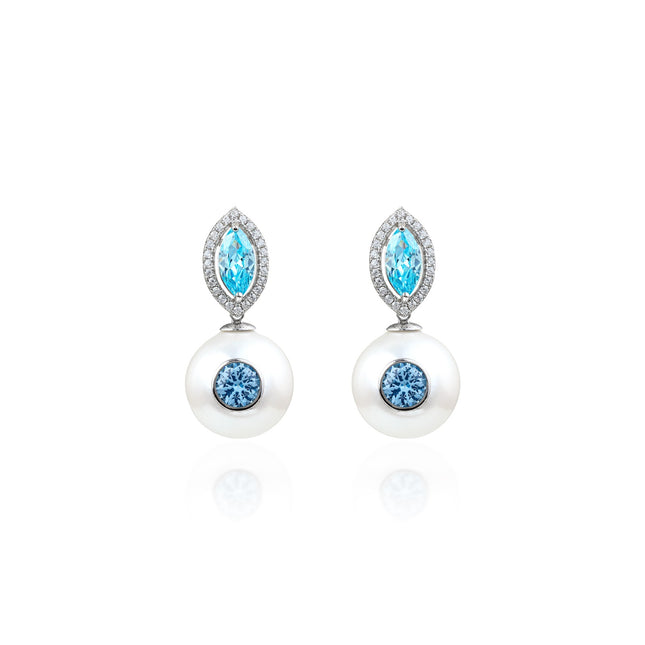 Sterling Silver and Pearls aquamarine earrings