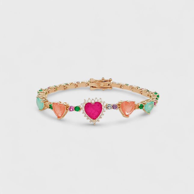 Colourful crystal heart bracelet