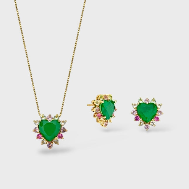 Heart colour zirconia fusion emerald set