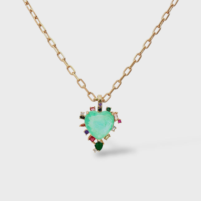 Fusion Tourmaline and colourful zirconia heart necklace