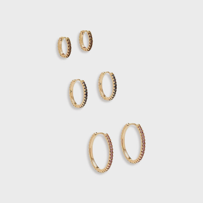Colourful zirconia studded hoop earrings