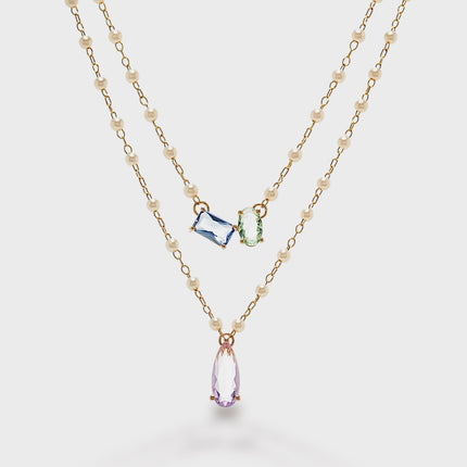 Crystal colourful and baroque pearl necklace