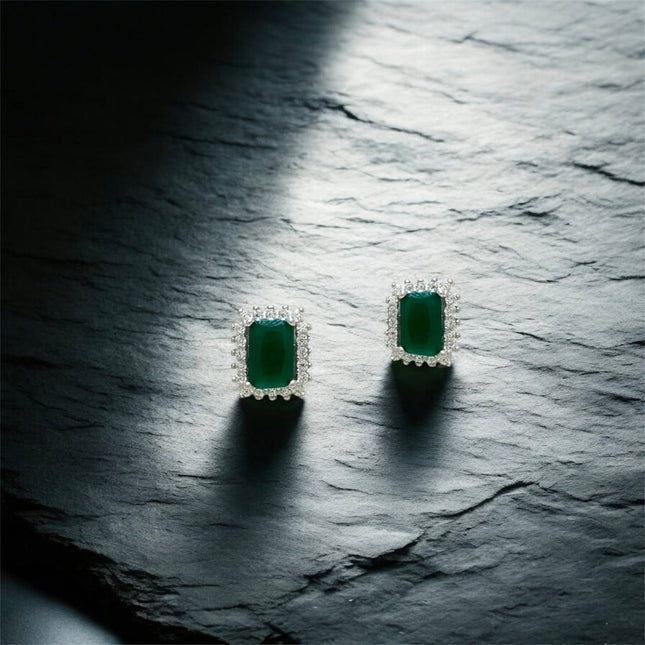 Rectangle emerald zirconia earrings