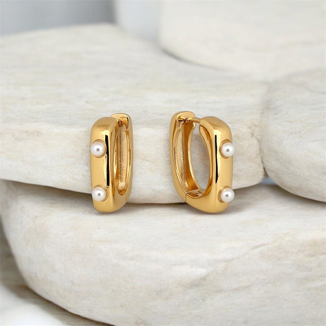 Hoop square pearls earrings