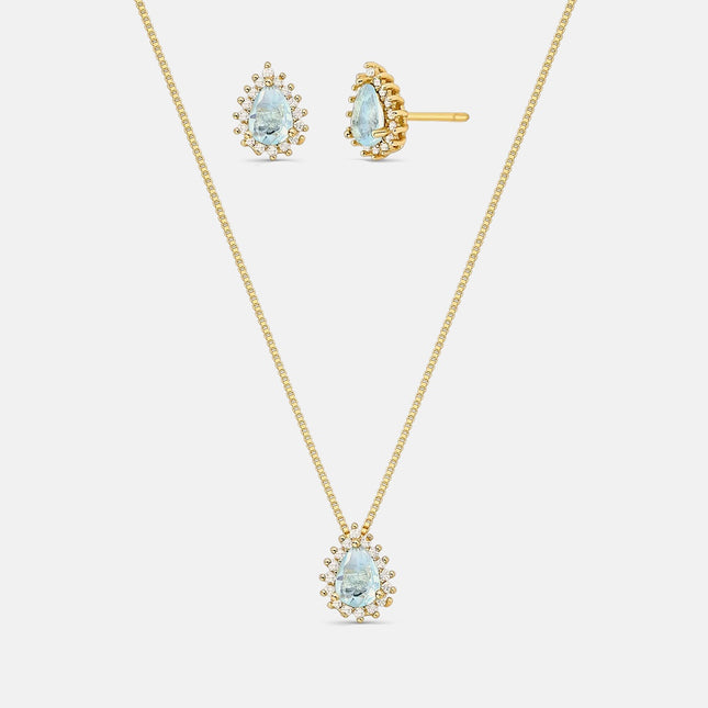 Drop zirconia aquamarine set