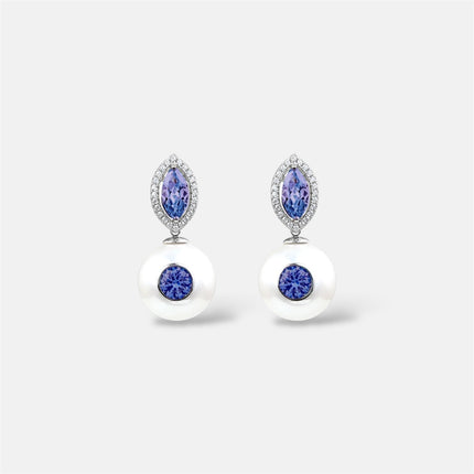 Sterling Silver and Pearls aquamarine earrings