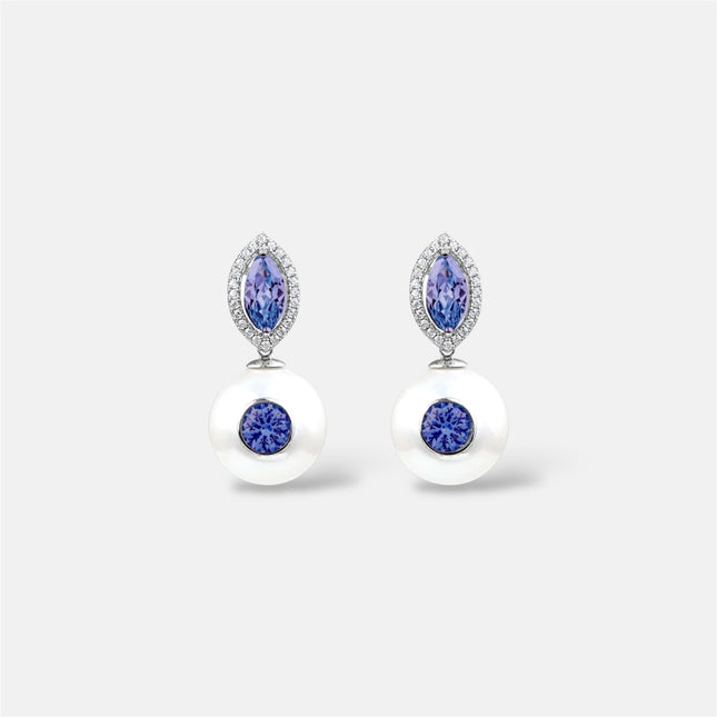 Sterling Silver and Pearls aquamarine earrings