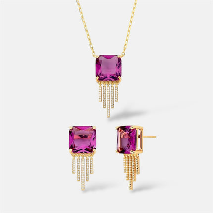 Square amethyst crystal set