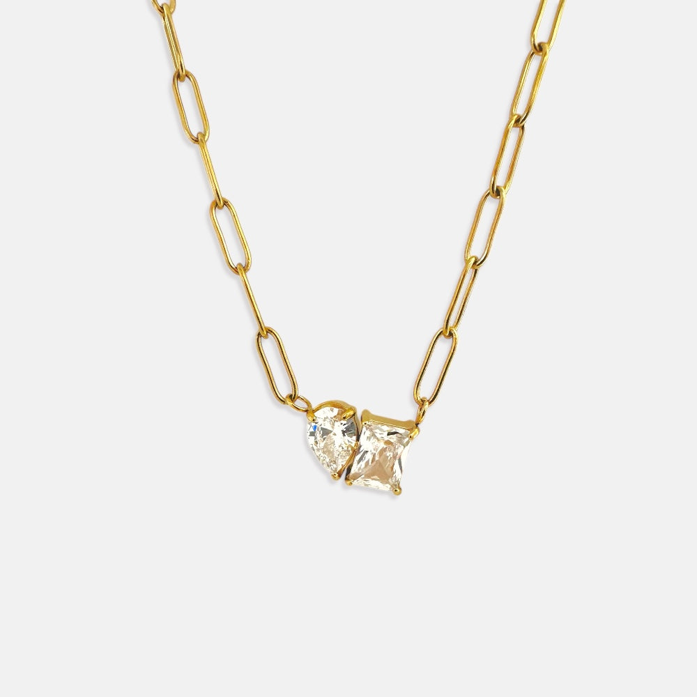 Geometric Zirconia Pendant Necklace