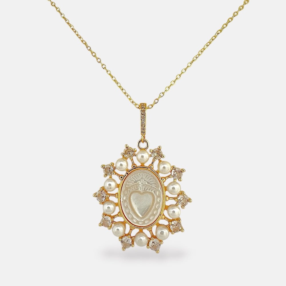 Sacred Heart Mother of Pearl Necklace