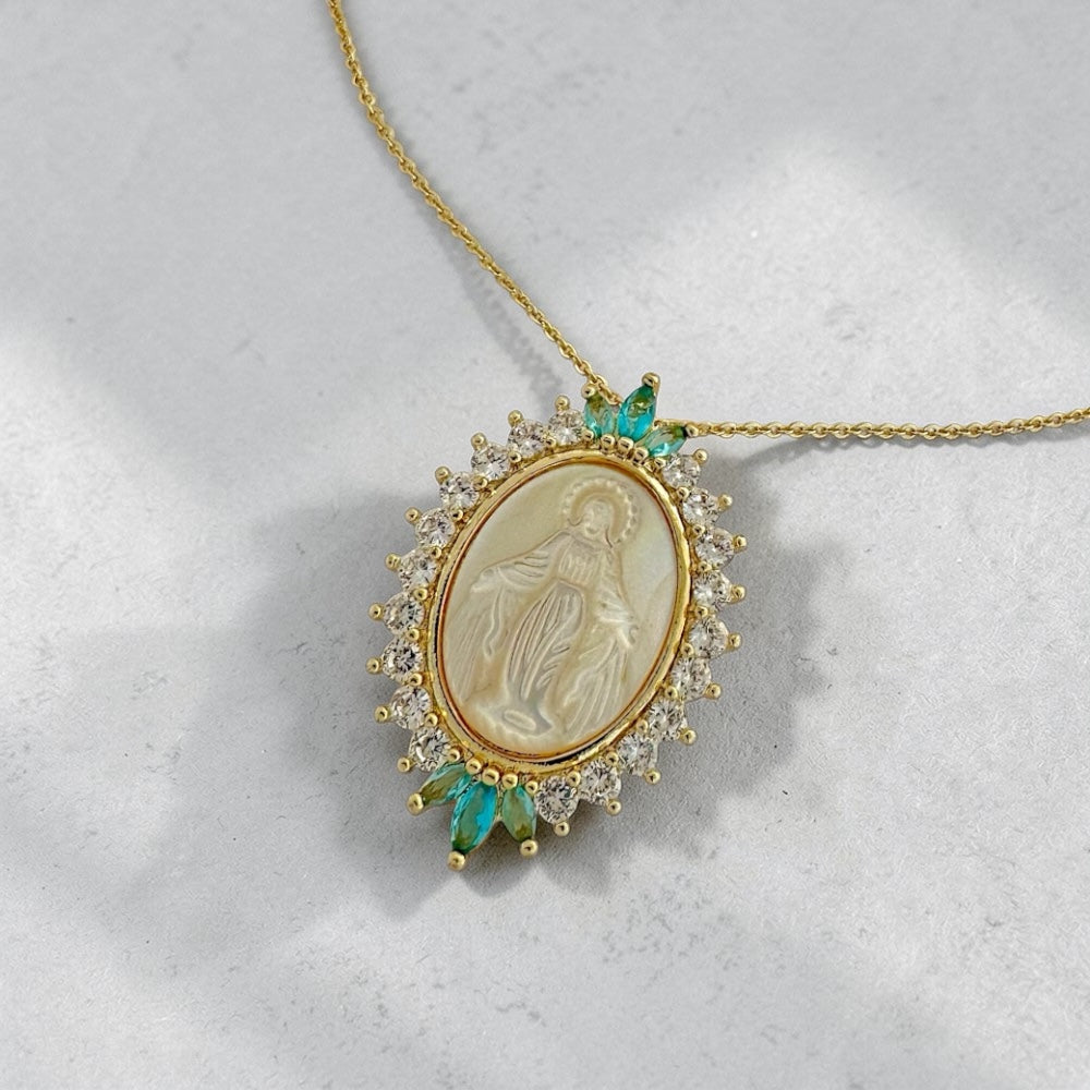 Our Lady Medal Necklace – Mother of Pearl