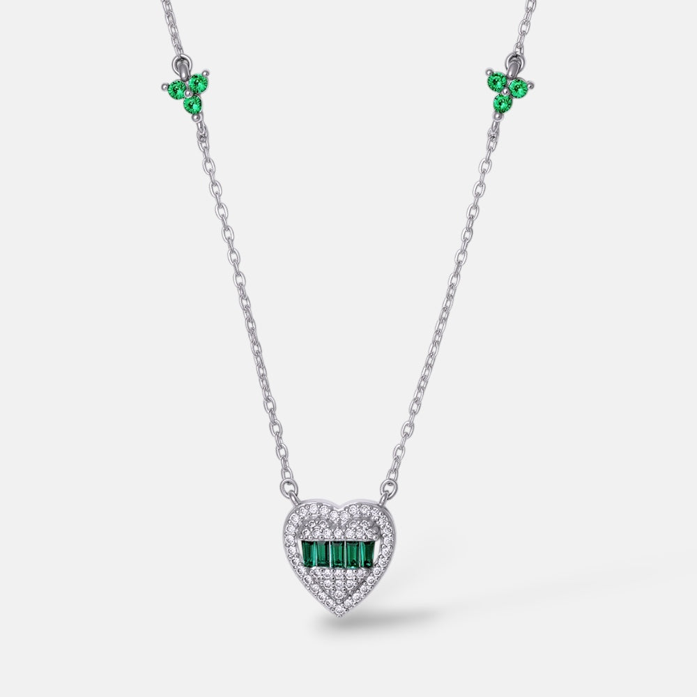 Green Baguette Zirconia Heart Necklace