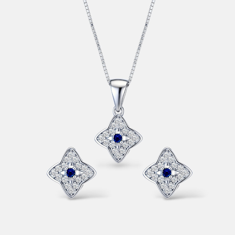 Sapphire Zirconia Star Necklace & Earrings Set