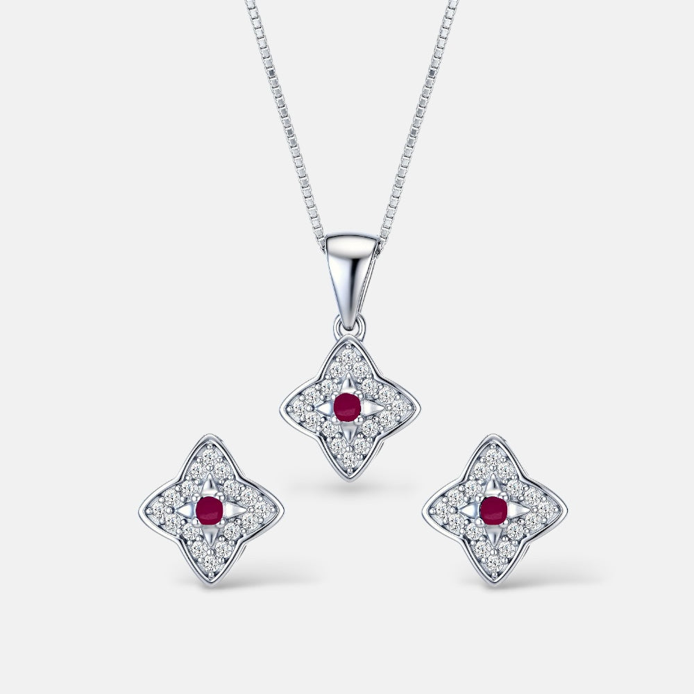 Ruby Zirconia Star Necklace & Earrings Set