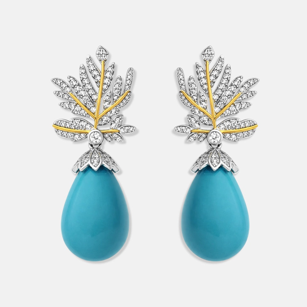 Turquoise Leaf Long Drop Earrings