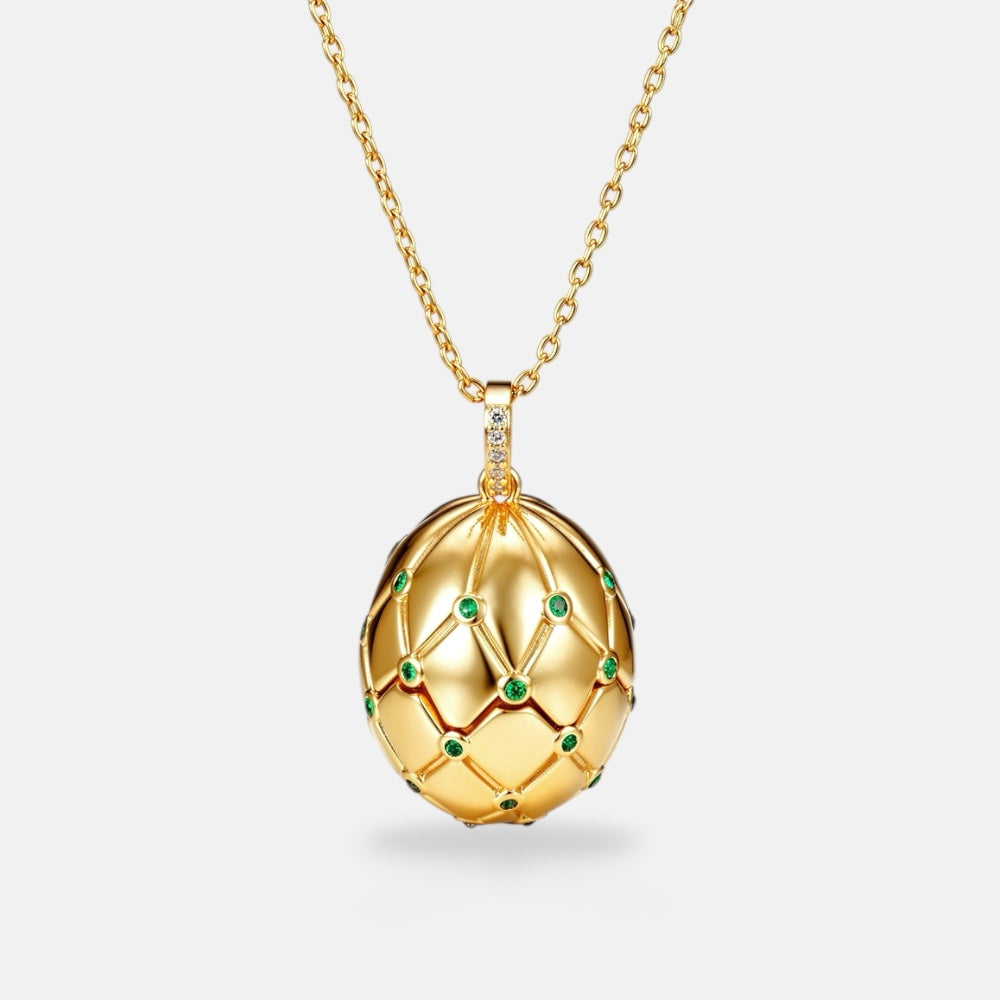 Emerald and Ruby Zirconia Egg Pendant Necklace