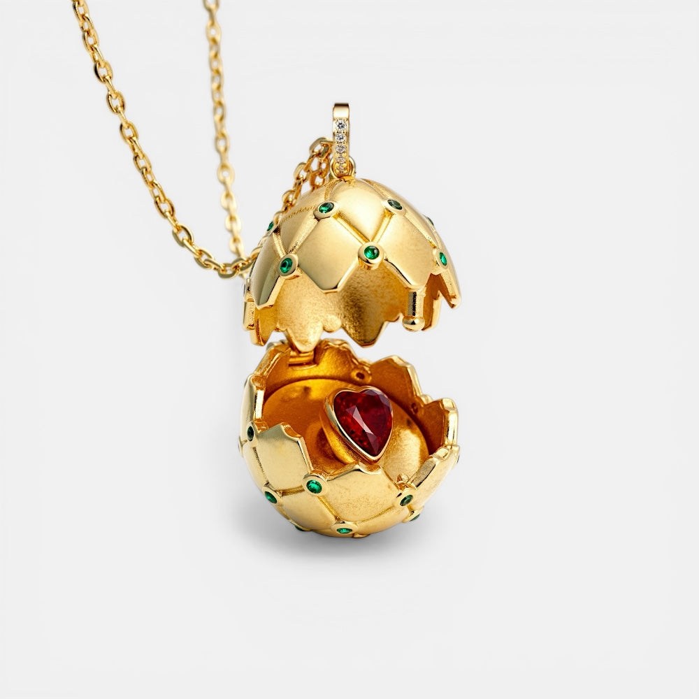Emerald and Ruby Zirconia Egg Pendant Necklace