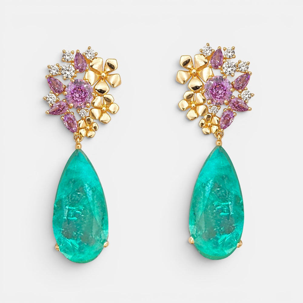 Gold Plated Tourmaline Flower Earrings for Women [Villa Valentina]