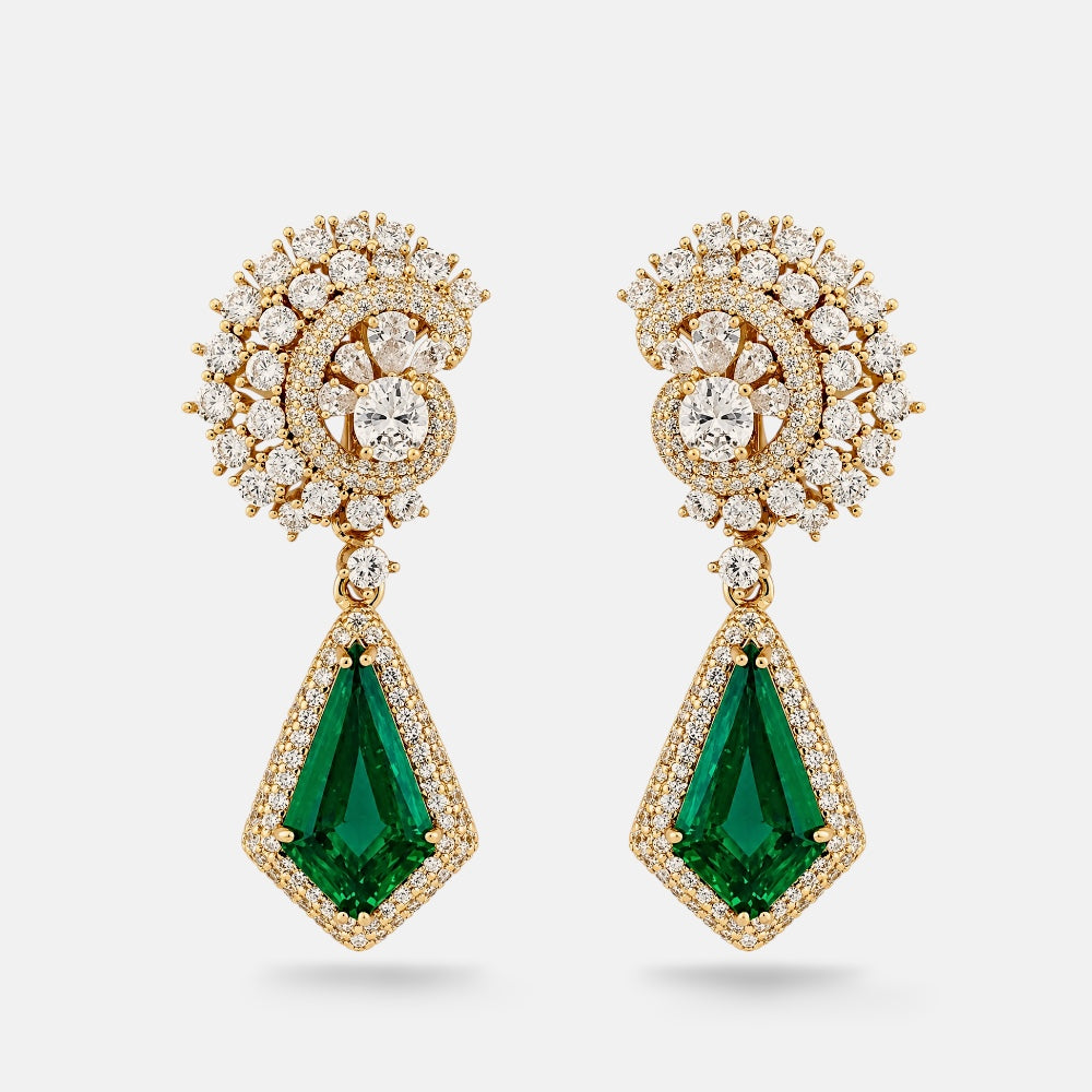 Gold Plated Emerald Zirconia Earrings [Villa Valentina]