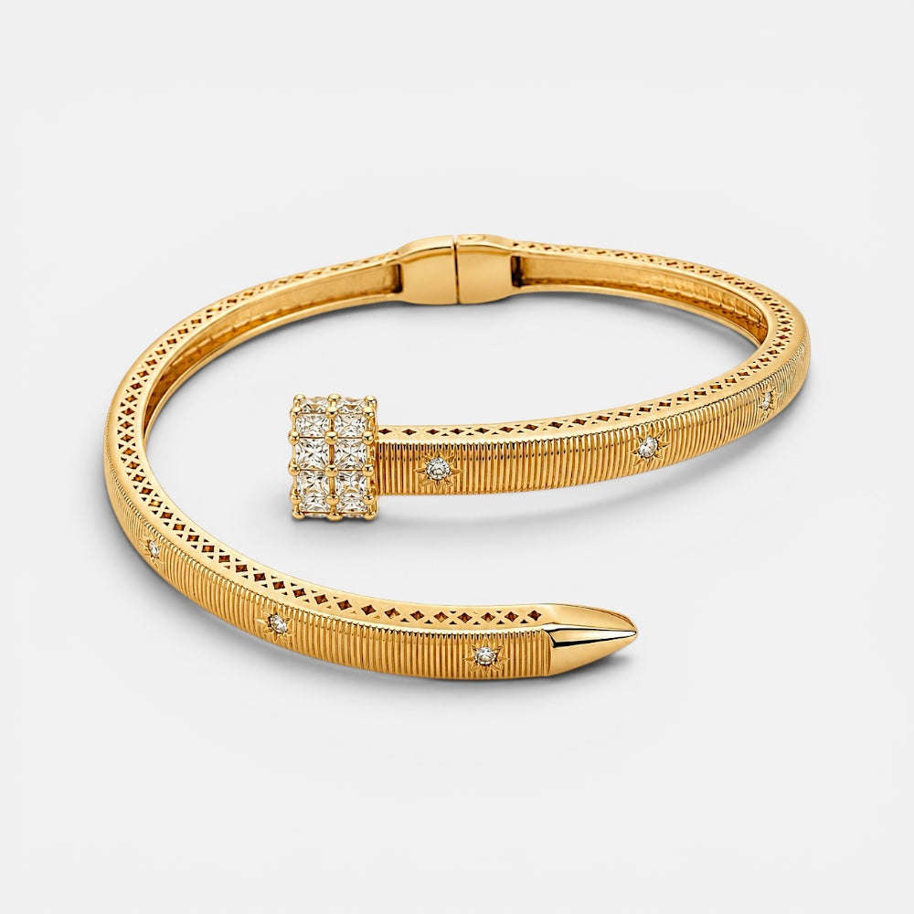 Gold Plated Star Detail Bangle [Villa Valentina]