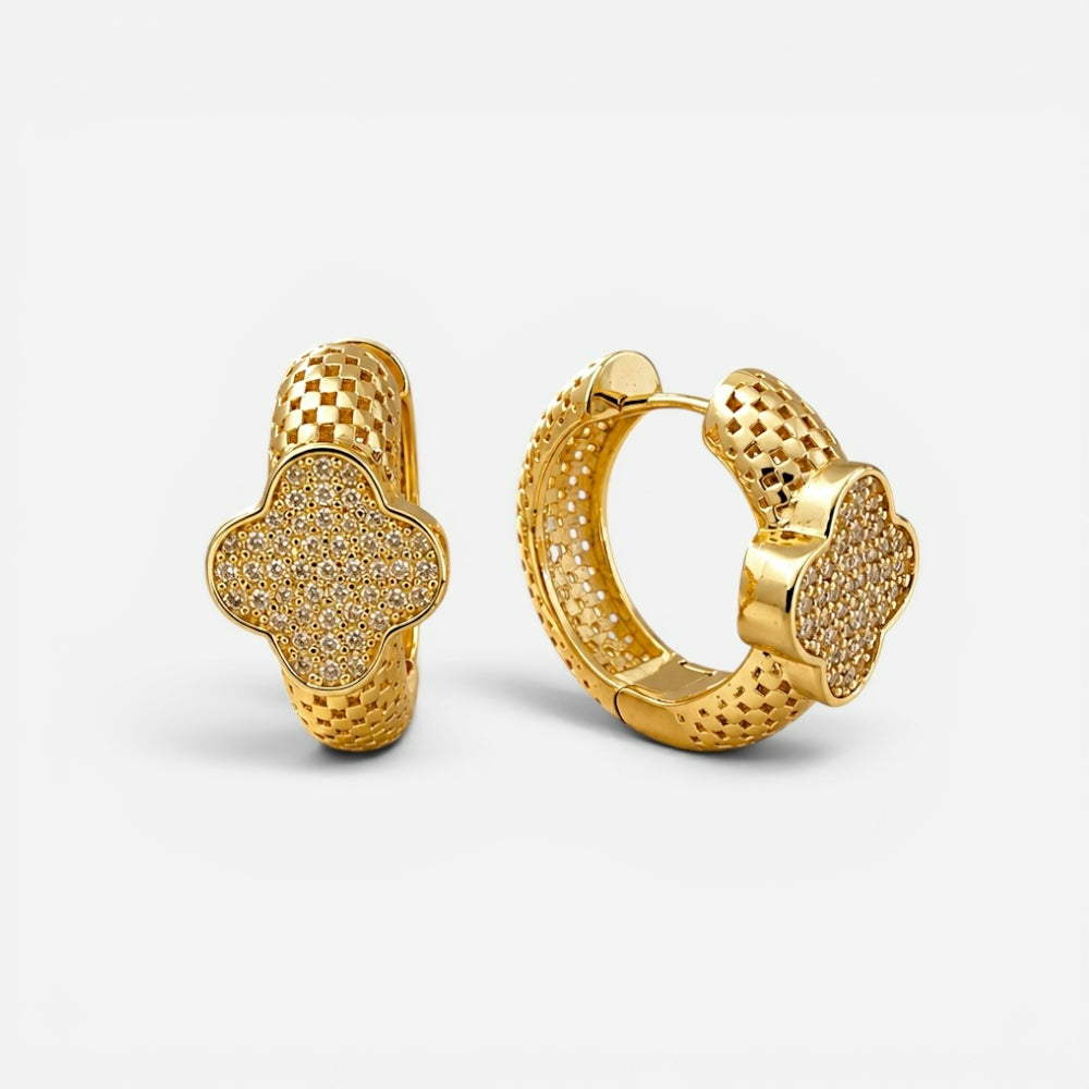 Hoop Clover Zirconia Stud Earrings [Villa Valentina]