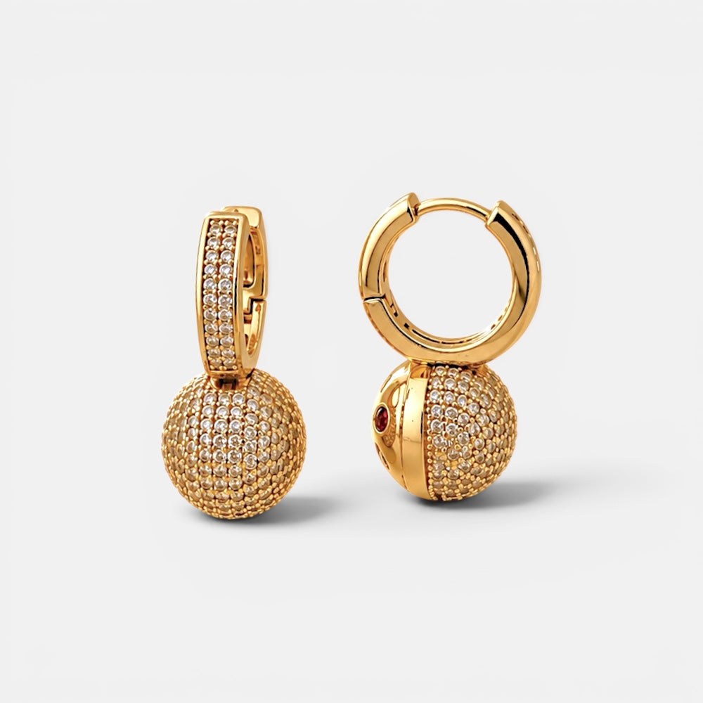 Gold Plated Pavé Zirconia Ball Stud Earrings [Villa Valentina]