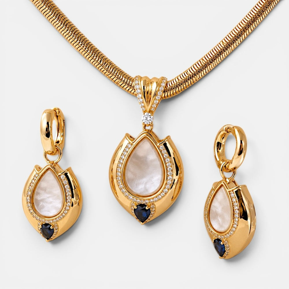 Gold Plated Cat Eye Drop Set with Sapphire Zirconia [Villa Valentina]