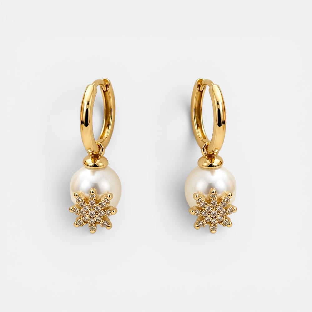 Gold Plated Pearl Drop Huggie Earrings [Villa Valentina]